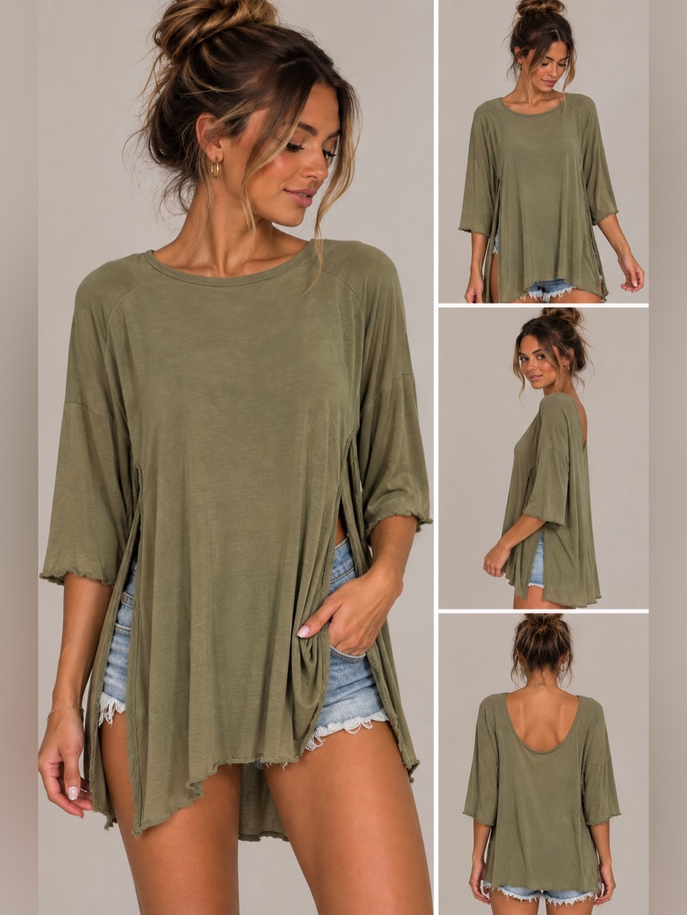 We The Free Olive Oversized Scoop-Back Tunic